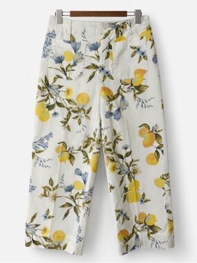 Lemon Print Wide Leg Crop Pants High Rise Summer Coastal Cottagecore Pants